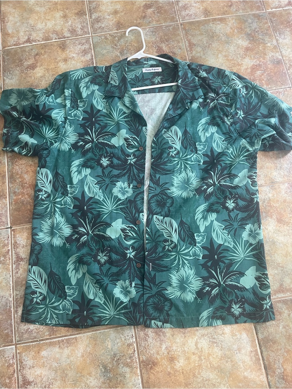 Tommy Bahama Green Tropical Print Camp Shirt